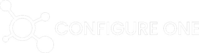 White logo with three connected circles and the text CONFIGURE ONE in uppercase, displayed on a light gray background.