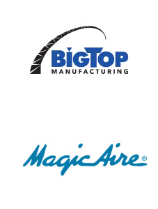 Logos for two companies: Big Top Manufacturing with a black arch above the text, and Magic Aire written in blue cursive font below.