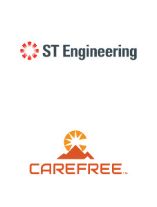 Logos for ST Engineering and Carefree, each with a distinct design; ST Engineering has a red symbol, while Carefree features an orange sun above mountains.