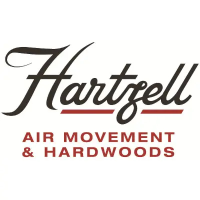 Hartzell logo with “AIR MOVEMENT & HARDWOODS” written below in red capital letters.