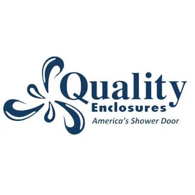 Quality Enclosures logo with blue water splash graphic and tagline Americas Shower Door beneath the company name.