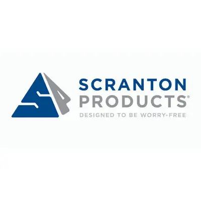 Scranton Products logo with a blue and gray geometric design on the left and the tagline Designed to be worry-free on the right.
