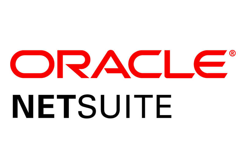 Oracle NetSuite logo featuring ORACLE in bold red uppercase letters above NETSUITE in black uppercase letters on a white background.