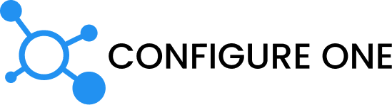 Configure One logo with a blue abstract network symbol on the left and the company name in black text on the right.