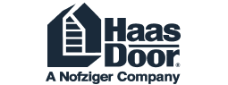 Haas Door logo with house outline and stylized door, accompanied by the text A Nofziger Company below the company name.